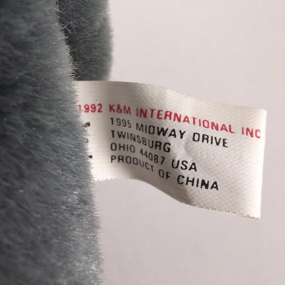 Vintage K&M International Grey Elephant Swivel Head Plush Lucky Trunk Up 1992 - Picture 10 of 11